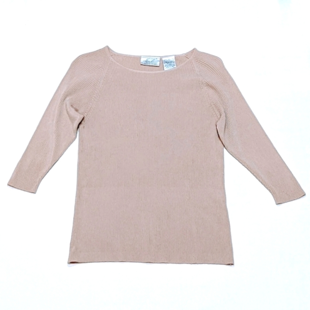 Kathie Lee | Ribbed Sweater | 3/4 Sleeve | Stretchy | Neutral | Vintage | Fall |